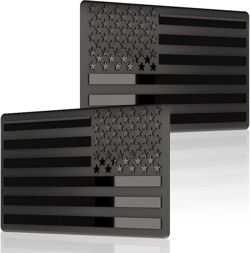 sticro Embossed 3D Metal All Black American Flag Emblem Decal Stickers (1 Pair), Matte Black 5" x 3" Patriotic USA US Flag Car Decals Bumper Stickers for Truck, Window, Motorcycle, Support US Military - Image 1
